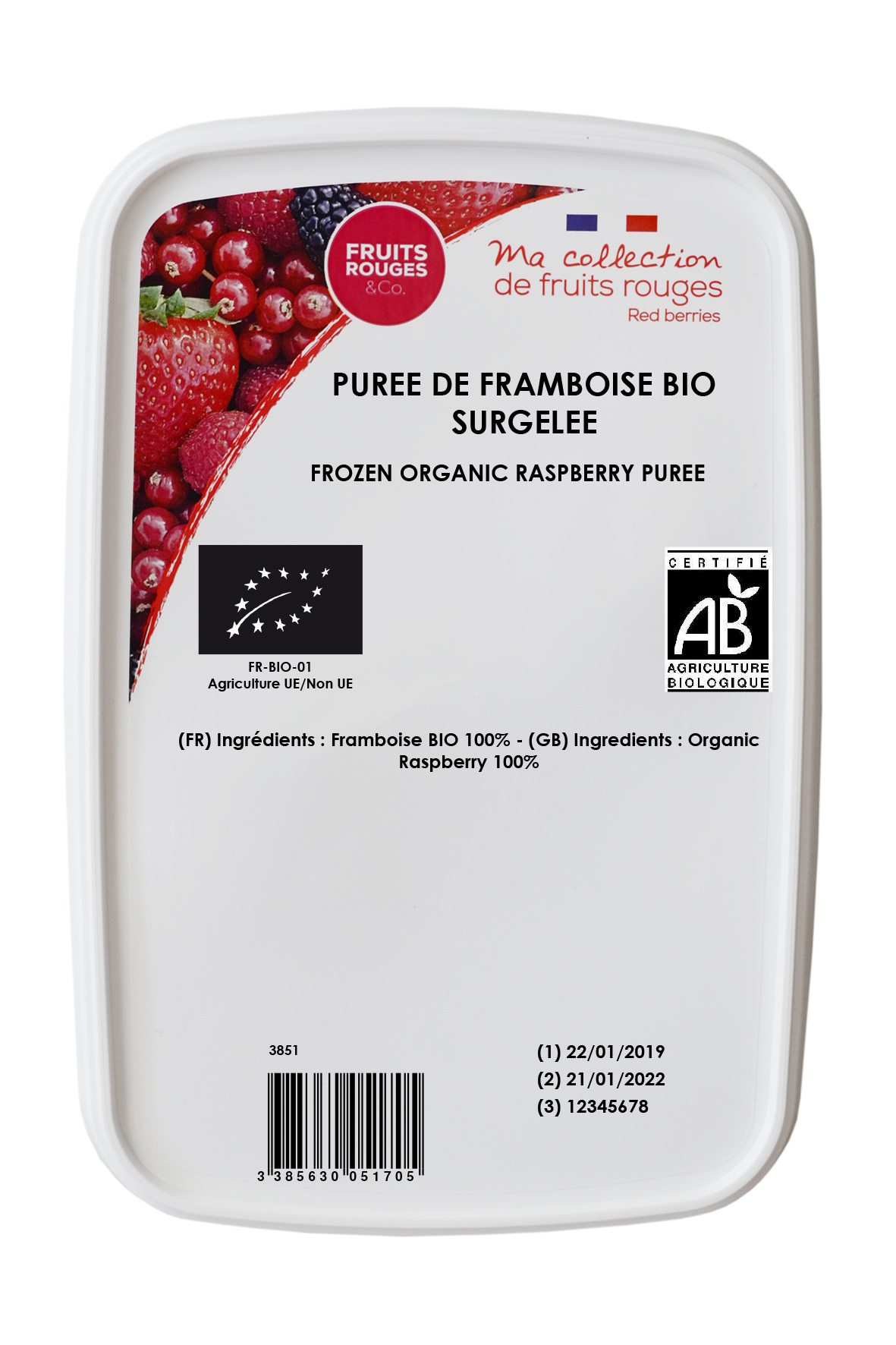 - Imported Image Puré frambuesa bio sin azúcar congelado Fruits Rouges - Imagen 1